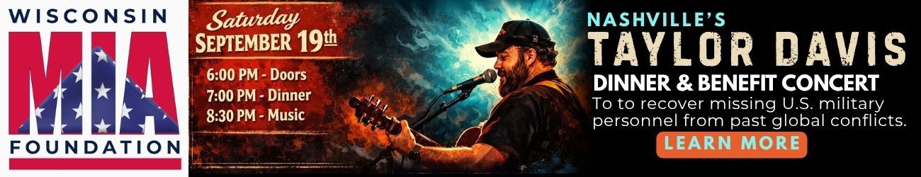 MIA Recovery Benefit event banner — Dinner & Benefit Concert with Nashville's Taylor Davis, Saturday, September 19, 2026